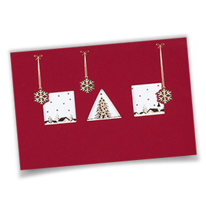 Vergrößere Abbildung Edle Weihnachtskarte mit Goldfolienprägung, Schneeflocken und geprägter Schneelandschaft im Inneren